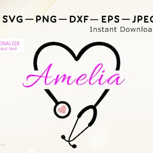 Heart Stethoscope SVG Stethoscope Monogram Svg Name Heart Svg Cut file SVG Personalize Name Stethoscope Svg with Name Doctor Svg