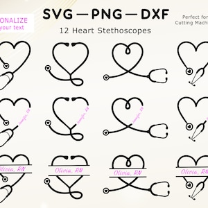 Estetoscopio SVG Paquete Uso comercial Svg Enfermera SVG Paquete Estetoscopio con nombre SVG Archivos de corte Estetoscopio Personalización Svg Enfermera Vida