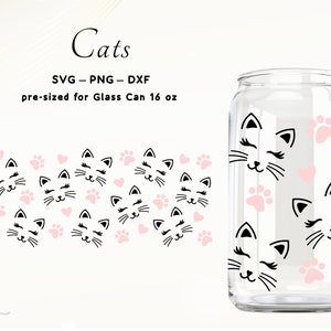 Cat SVG Wrap Libbey Glass Svg Cat Wrap Glass Can Wrap Cats Beer Glass Wrap Svg 16 oz Glass Can Wrap Svg Cut Files Svg for Cricut Cats Png