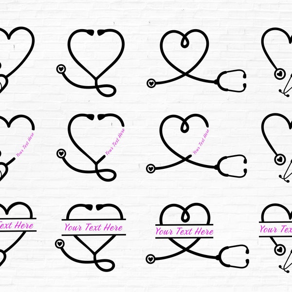 Stethoscope Split Monogram SVG Bundle Hand Drawn Nurse SVG Stethoscope Heart Floral SVG Doctor Svg Cut File Stethoscope Svg with Name