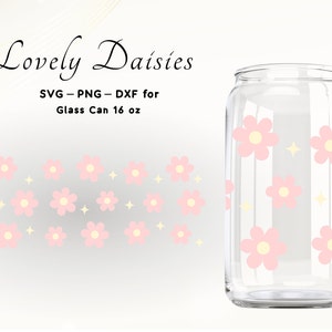 Flower Svg Wrap Daisy Svg Wrap Boho Mini Daisies Libbey Glass Svg Beer Glass Svg Files for Cricut 16 oz Glass Can Svg Png for Glass Cup