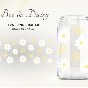 Daisy Svg Wrap Daisy Svg Cup Wrap Flower Svg Wrap 16oz Glass Can Wrap Libbey Glass Wrap Svg Beer Can Glass Svg Cut File Svg or Cricut Png