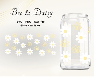 Daisy Svg Wrap Daisy Svg Cup Wrap Flower Svg Wrap 16oz Glass Can Wrap Libbey Glass Wrap Svg Beer Can Glass Svg Cut File Svg or Cricut Png
