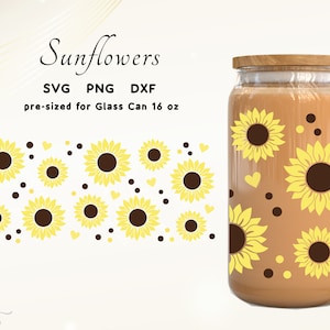 Sunflower Svg Wrap for Glass Cup Svg Wrap for 16 oz Cup Libbey Glass Wrap Sunflower Libby Wrap Beer Glass Svg Cricut Svg Silhouette Svg Png