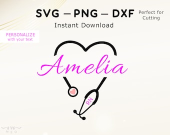 Herz Stethoskop SVG Stethoskop-Monogramm-Svg-Name Herz-Svg-Schnitt-Datei SVG Personalisieren Sie Name Stethoskop-Svg mit Namen DoktorSvg
