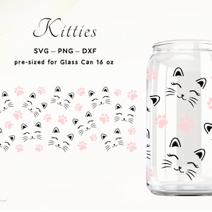 Cat SVG Wrap Cat Glass Wrap Cat Face Svg Wrap for Glass Cup Wrap for 16oz Cup Cat Libbey Wrap Svg 16 oz Glass Can Wrap Svg for Cricut Png