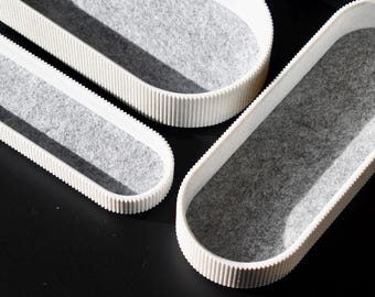 Minimal Patterned Organiser Trays for Sideboard and Desks with Felt Inlay - 3D Printed to Order (Marbled Grey)