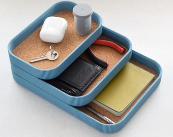 Minimalist Stacking Desk Organiser Trays | Fully Customisable | Cork Inlay | 3D Printed to Order