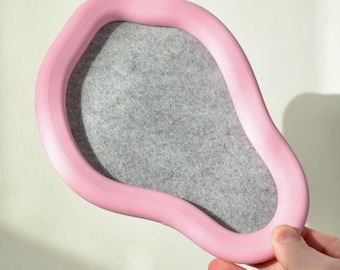 Pink Wavy Cloud Tray: 3D Printed Catch-All with Felt Inlay