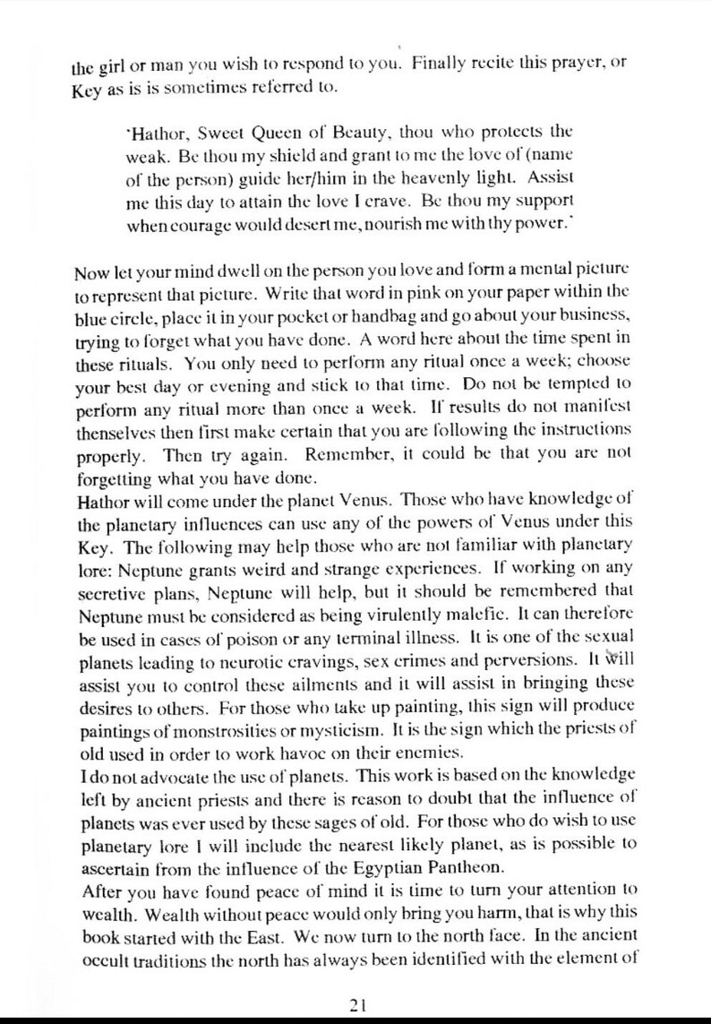 Puede incluir: Una p&aacute;gina de un libro con texto sobre el planeta Venus y su influencia en las personas. El texto est&aacute; en blanco y negro y el n&uacute;mero de p&aacute;gina 21 est&aacute; en la parte inferior.
