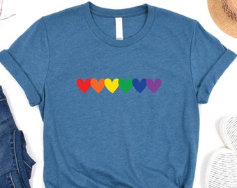 LGBT Rainbow Hearts T-Shirt | Pride Shirt Women | Pride Month Shirt | Lgbt Heart Shirt | Lgbtq Pride Shirt | Love Is Love Shirt