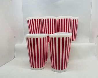 Lot de 10 verres à rayures Hazel Atlas Candy, verre à lait à rayures rouges, rétro, MCM, gobelets