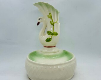 Swan vase with trinket tray, MCM, Ceramic