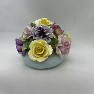 Adderley Bone China floral display in turquoise vessel- made in England