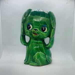 Vintage 1950&#39;s Puppy Dog Piggy Bank, Green ceramic