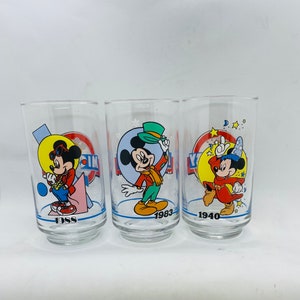 Mickey Mouse 60th Anniversary drinking glasses, 1988 set of 3