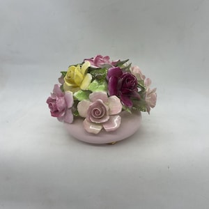 Adderley Bone China Floral Arrangement in pink vase, made in England