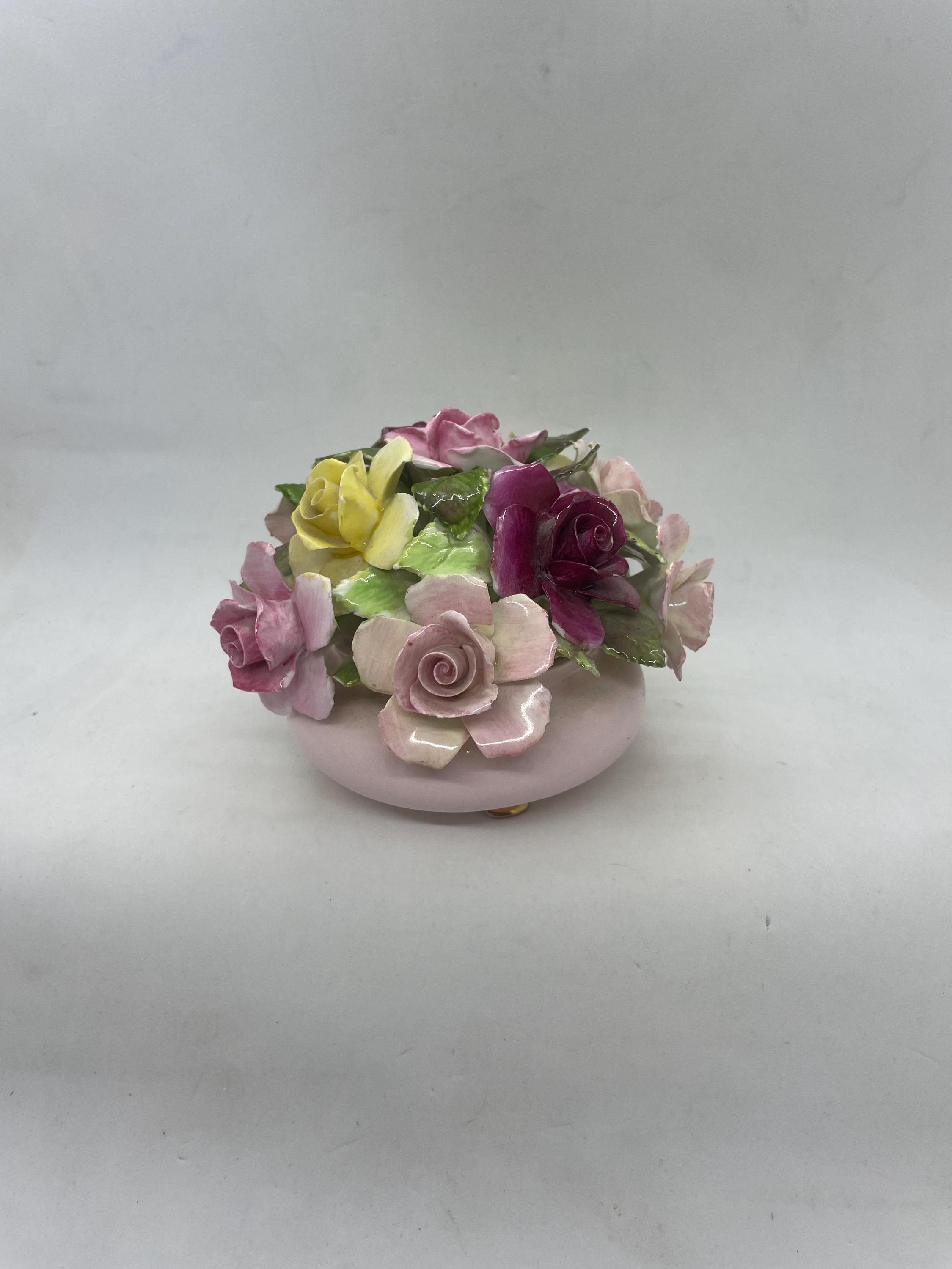 Adderley Bone China Floral Arrangement in pink vase, made in England