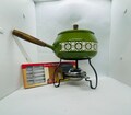RETRO FONDUE POT, Funky floral pattern, white on green 1970's