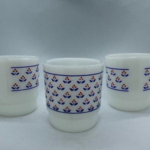 TERMOCRISA Milk Glass set of 3 stacking mugs; red and blue floral