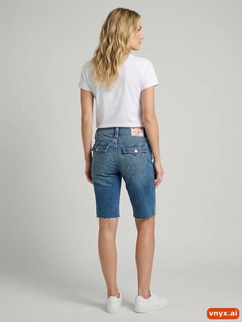 Vintage Cut-off True Religion Jeans in Blue W36 afbeelding 2