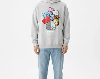 Relaxed BT21 Hoodie in Light Grey size M