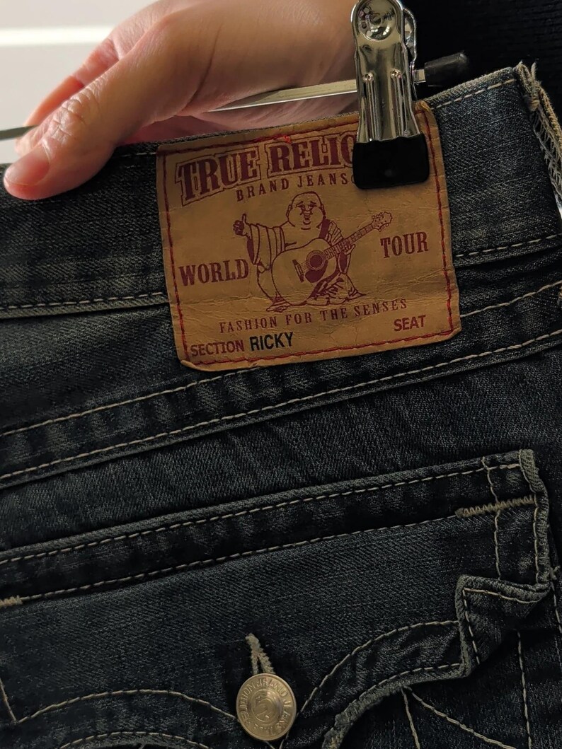 Vintage Cut-off True Religion Jeans in Blue W36 afbeelding 7
