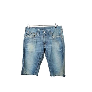 Vintage Cut-off True Religion Jeans in Blue W36 afbeelding 3