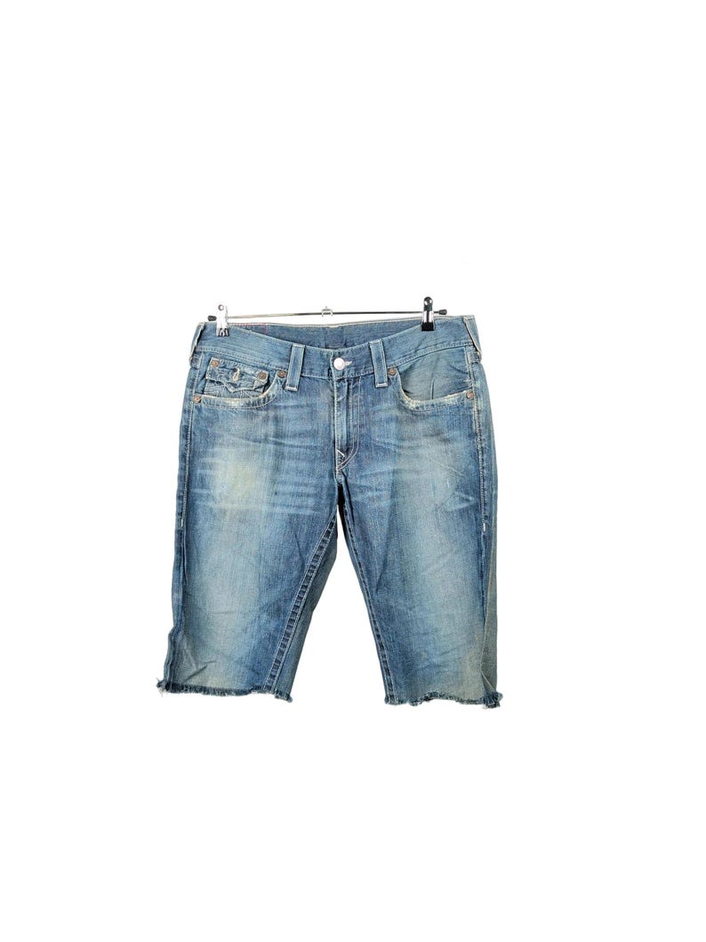 Vintage Cut-off True Religion Jeans in Blue W36 afbeelding 3