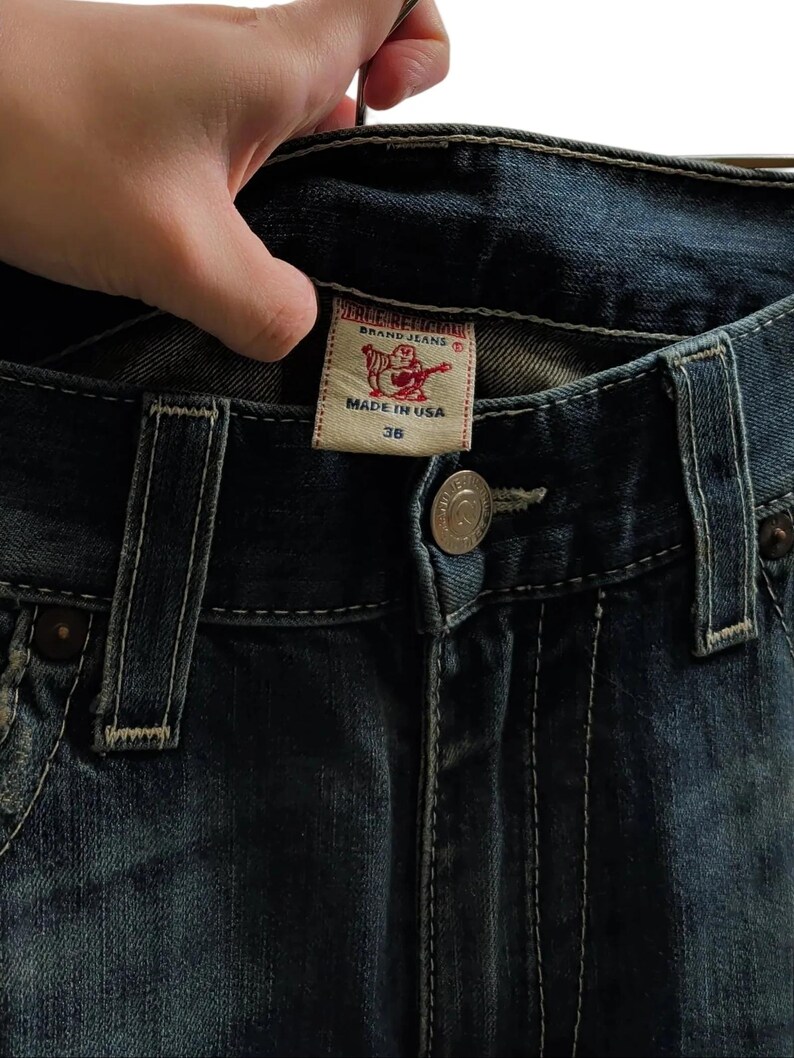 Vintage Cut-off True Religion Jeans in Blue W36 afbeelding 5