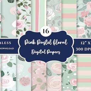 Pastel Pink Floral Pattern, Seamless Floral Backgrounds , Digital Paper for Scrapbooking , Cute Flower Designs , Digital Download