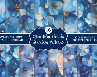 Cyan Blue Watercolor Flowers Digital Paper , Junk Journal Digital Download, Wedding Scrapbooking Instant Download , Free Commercial Use