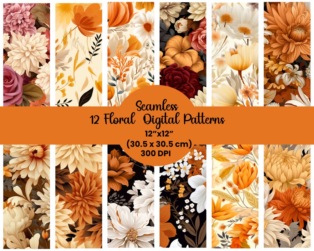 Autumn Floral Digital Paper Pack, Rustic Chic (12 X 12, 300 PPI ...