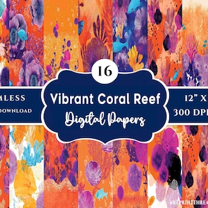 Coral Reef Pattern, Seamless Designs for Digital Scrapbooking, Instant Download , Digital Papers for Ocean-Themed Crafts , Commercial Use