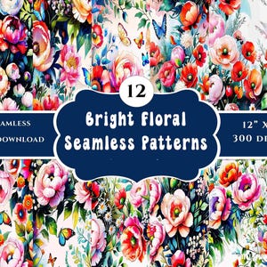 Bright Floral Seamless Pattern , Watercolor Flower Background , Digital Download , Summer Flowers For Scrapbooking Event Decors Backdrops
