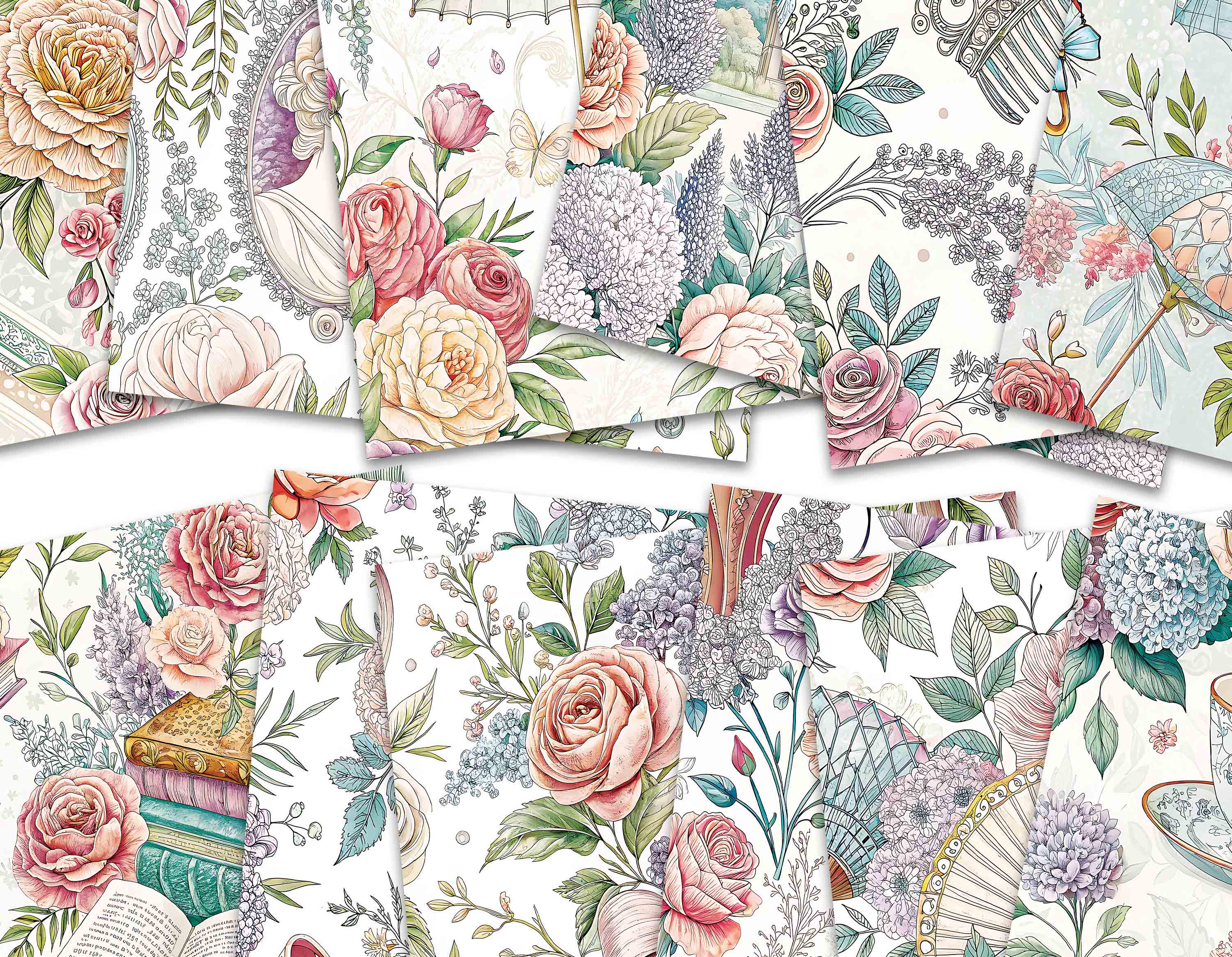 Regency Pattern Paper Sheets Victorian & Regency Era Inspired Digital Paper, Seamless Collage Sheets ...