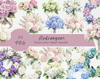 Watercolor Hydrangea Clipart: Floral PNG Bundle (Digital Download)