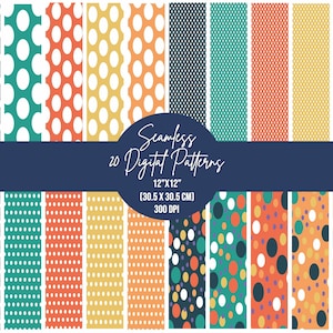 Retro Polka Dots Digital Pattern, Polka Dot Background, Repeat Pattern Digital Paper Bundle , Big, Tiny , Scattered Polka Dot Seamless Jpg