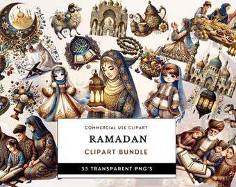 Ramadan Clipart Bundle, Watercolor Islamic Art (Digital Download)