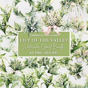 Lily of the Valley Clipart, Watercolor PNG for Wedding Invitations,Floral PNG for Scrapbooking, Digital Download