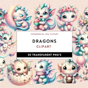 Dragon Nursery Watercolor Clipart, Cute Baby Dragon PNG, Fantasy Decor, Kids Party Graphics, Nursery Decor PNG Files, Instant Download