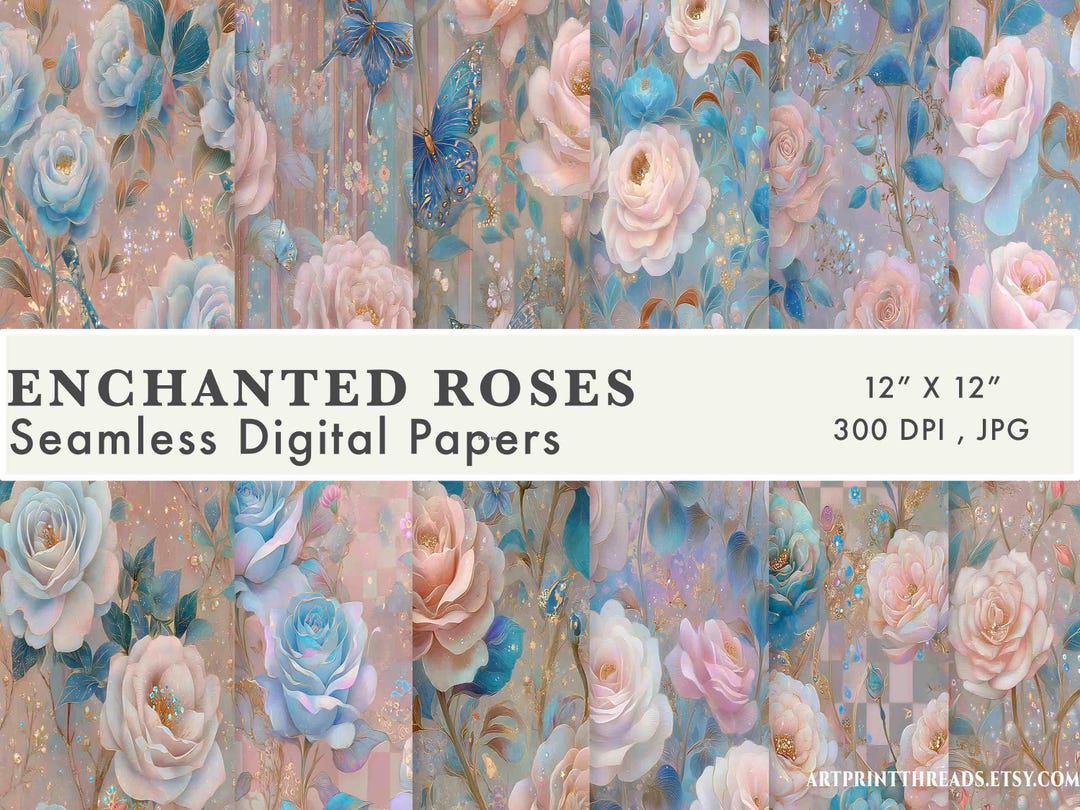 Enchanted Roses Floral Digital Paper Pack Flower Seamless Pattern ...