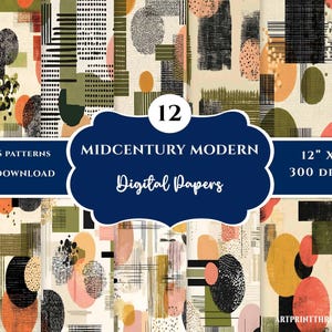 Midcentury Modern Seamless Pattern Printables Junk Journal, Commercial Use, Instant Download, Repeating File for Sublimation