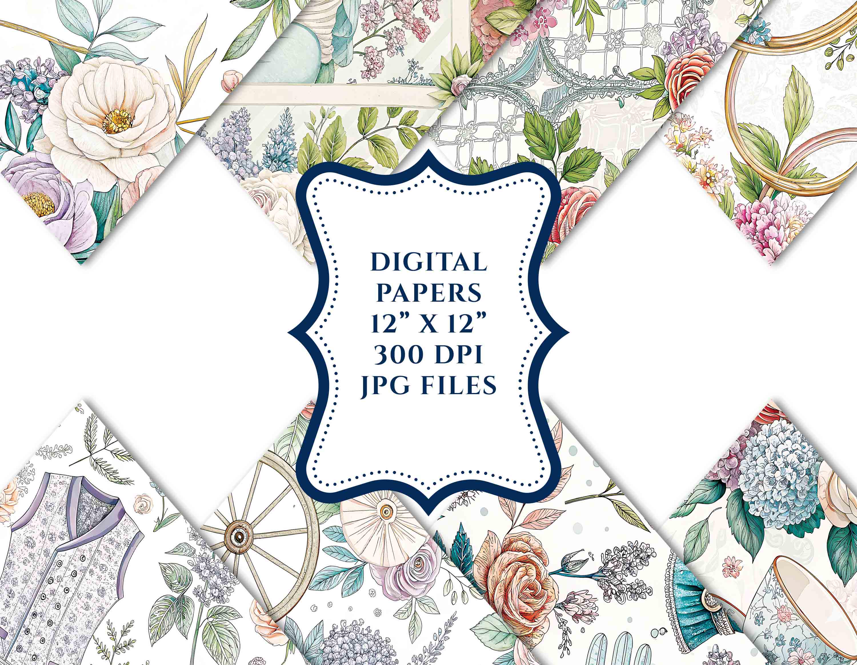Regency Pattern Paper Sheets Victorian & Regency Era Inspired Digital Paper, Seamless Collage Sheets ...