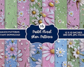 Pastel Floral Seamless Patterns , Repeat Pattern Spring Floral Design For Fabrics , Pastel Pink, Blue & Mint , Junk Journal , Commercial Use