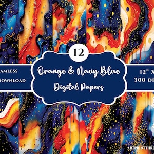 Orange and Navy Blue Texture Digital Papers ,  Scrapbook Pages , Commercial Use , Instant Download , Digital Paper Pack , NOT Seamless