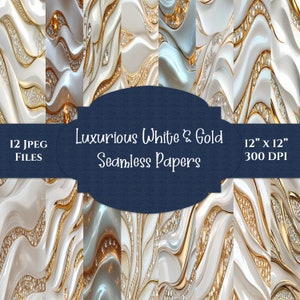 Luxurious Gold and White Seamless Digital Paper Bundle , Seamless Collage Sheets , Printable Scrapbook Paper,  Instant Digital Download