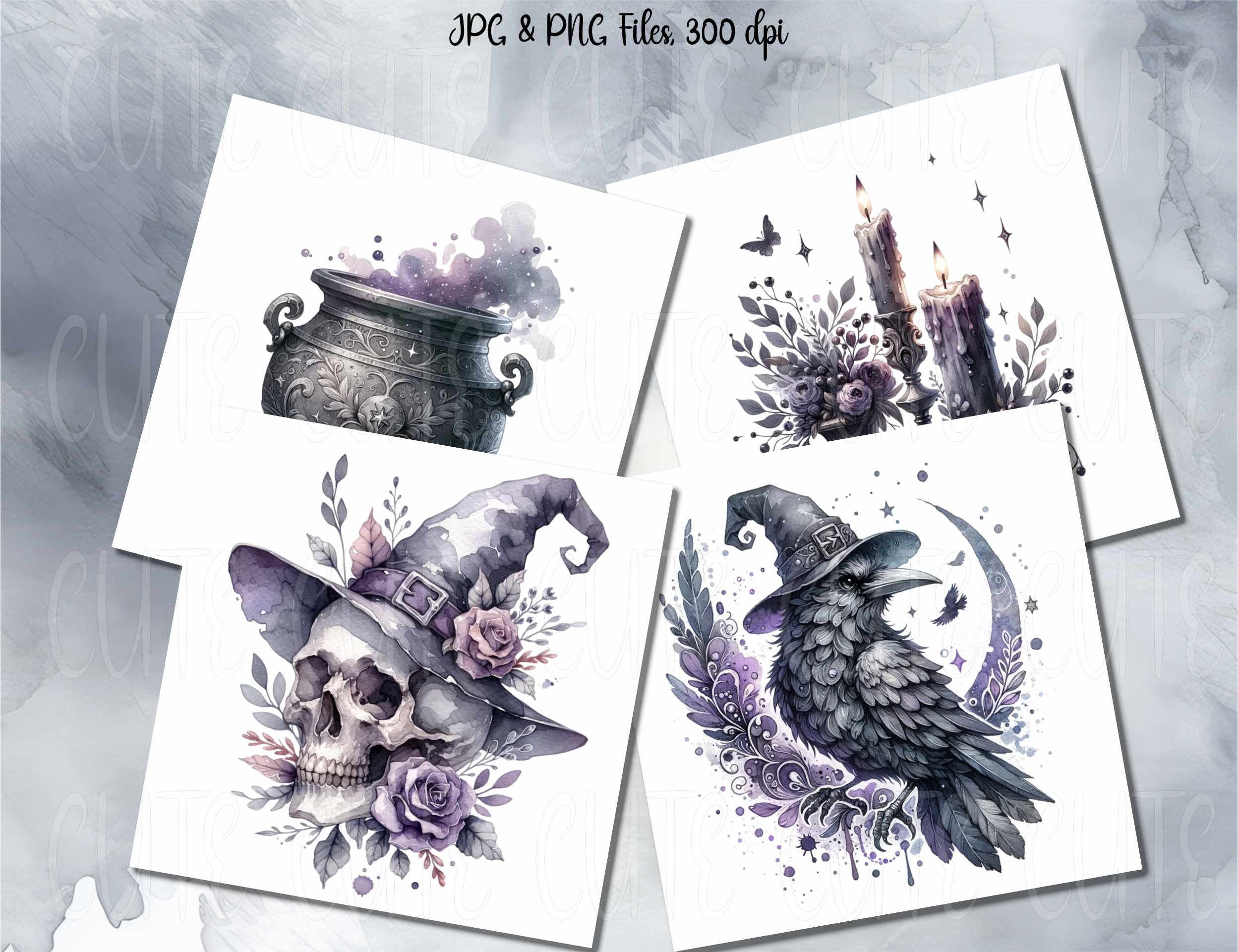 Watercolor Gothic Witch Clipart Bundle , Mystical Clipart , Witch PNG ...