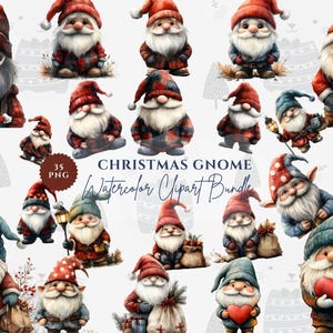 Watercolor Christmas Gnome Png Clipart Bundle , Cute Gnome png , Holiday Clipart, Junk Journal , Commercial Use, Gnome Sublimation Designs