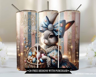 Easter Bunny Tumbler Wrap, 20oz Skinny Easter Tumbler PNG Sublimation Design, Happy Easter Trendy Tumbler PNG Download, Easter Bunny Tumbler